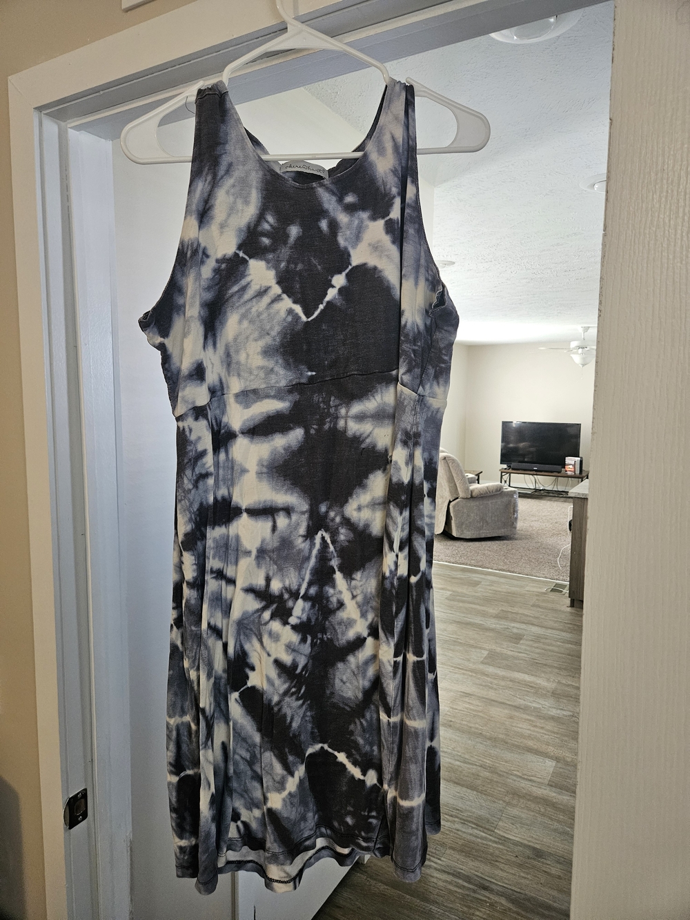Source Unknown Navy & White Tie-Dye Sleeveless A-Line Mini Dress
